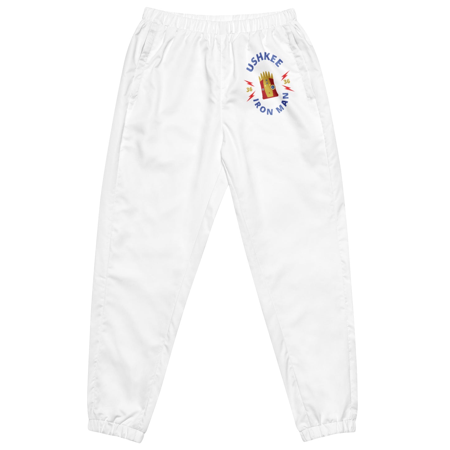 UshKee Iron Man men's white track pants