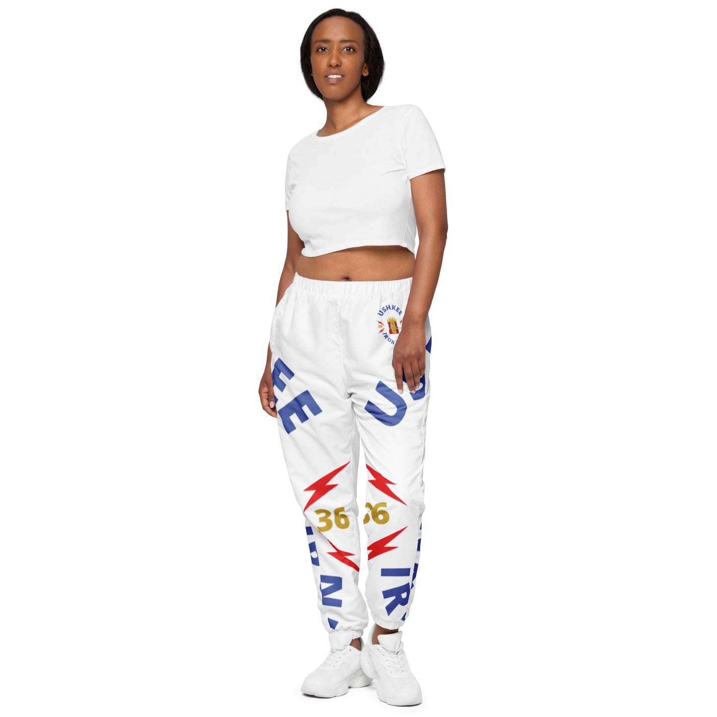 Ushkee Iron Man women's white track pants